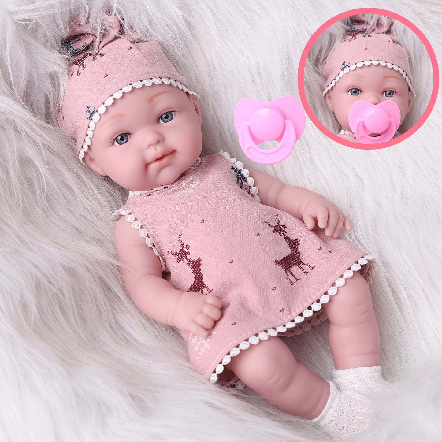 32cm realistic reborn baby doll with pink clothes and pacifier