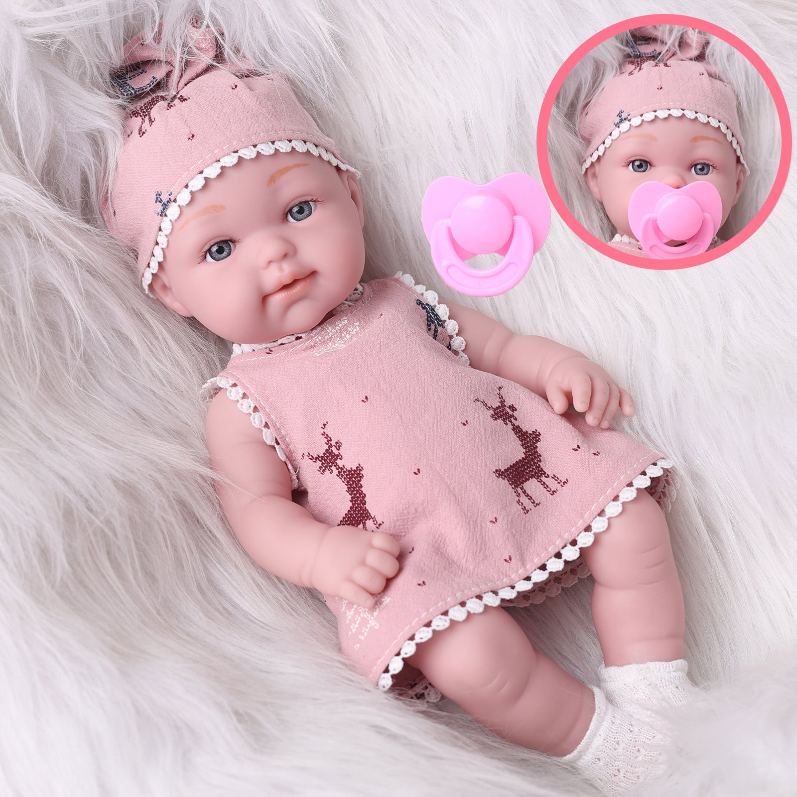 32cm realistic reborn baby doll with pink clothes and pacifier