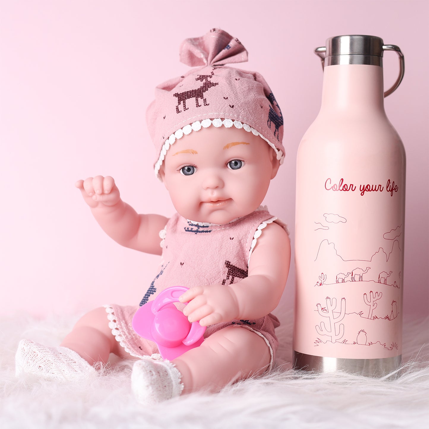 32cm realistic reborn baby doll with pink clothes and pacifier