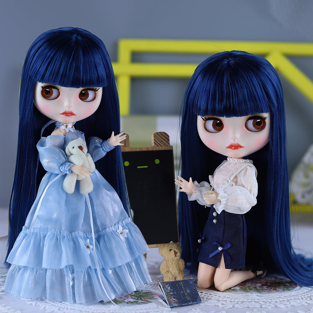 1/6 30cm BJD doll with blue hair and white skin jointed body