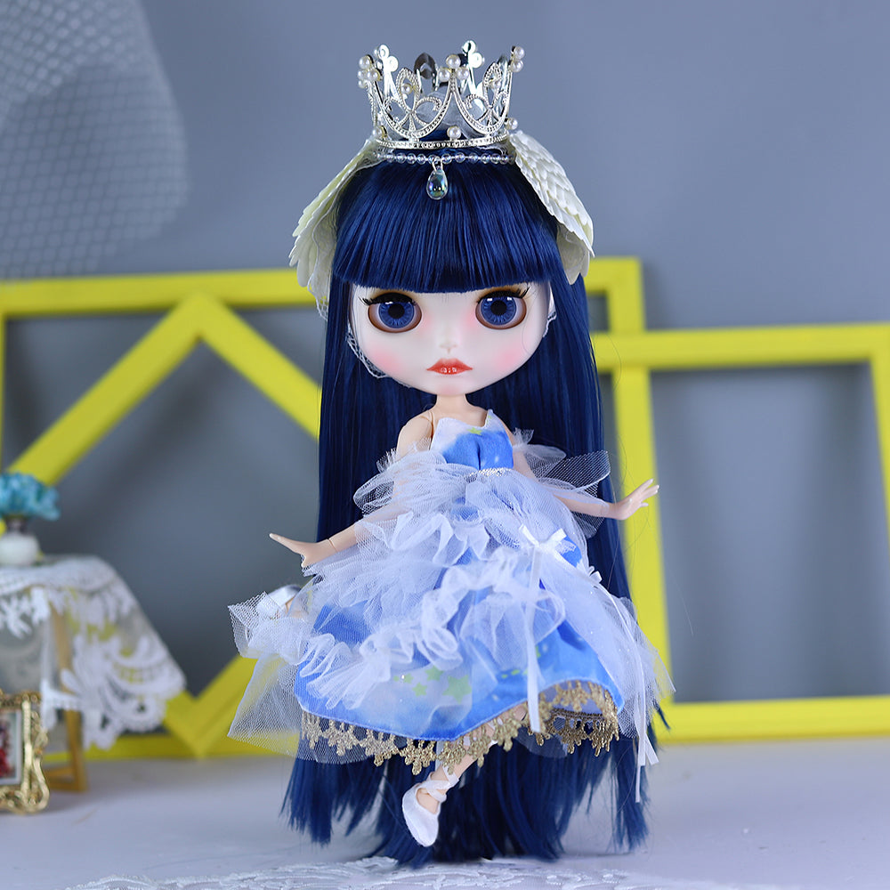 1/6 30cm BJD doll with blue hair and white skin jointed body