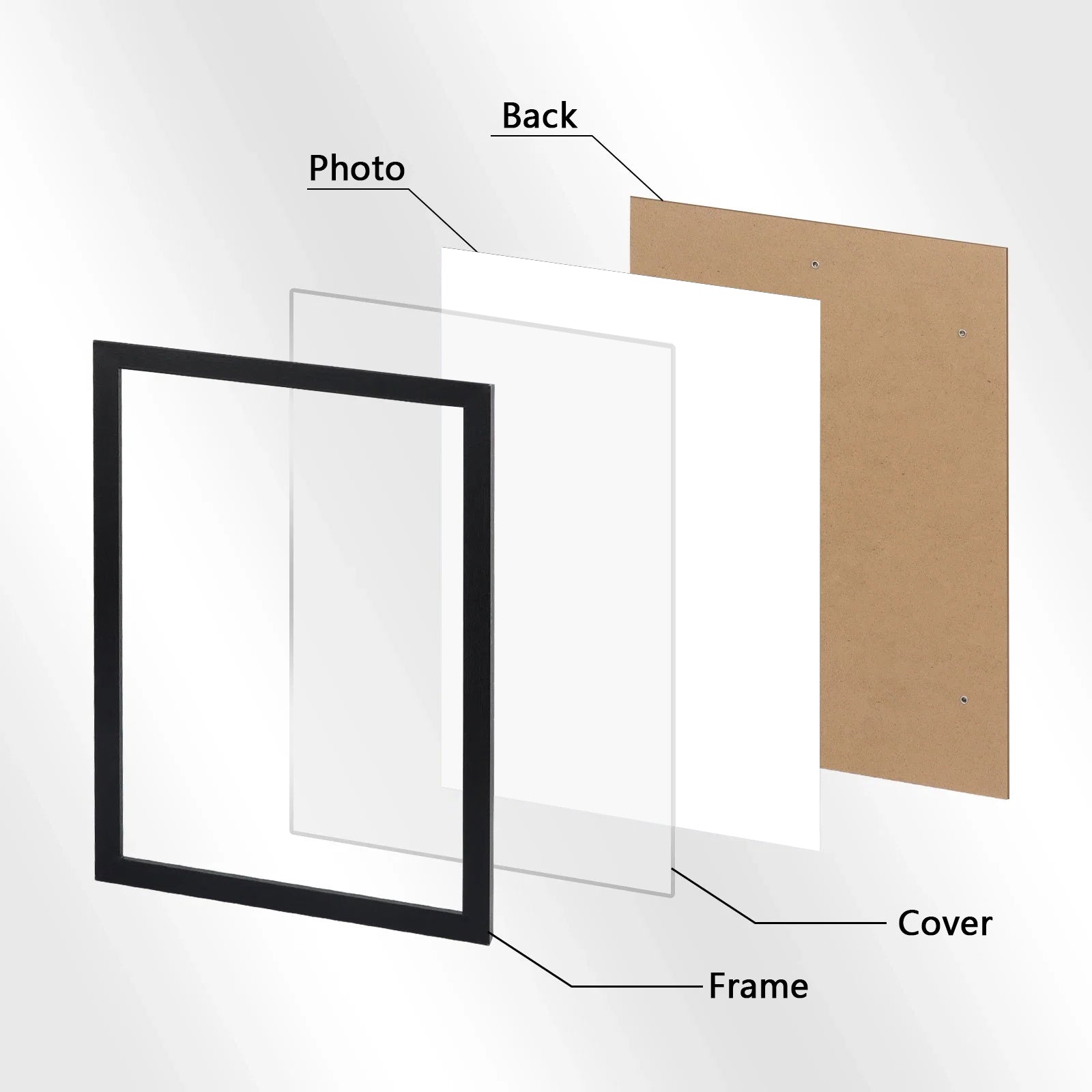 Black and white wood grain photo frame for wall hanging photos, certificates, and canvas art